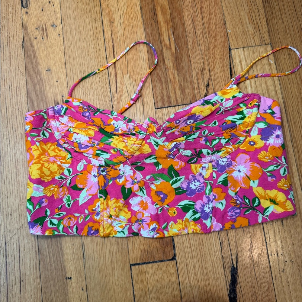 Zara Pink and Orange Floral Crop Top